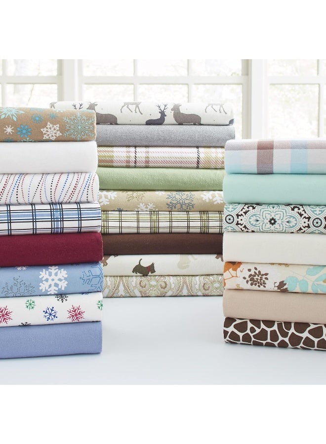 Pointehaven Heavy Weight Flannel Cotton Sheet Set, King, Snow Flakes - Image 3